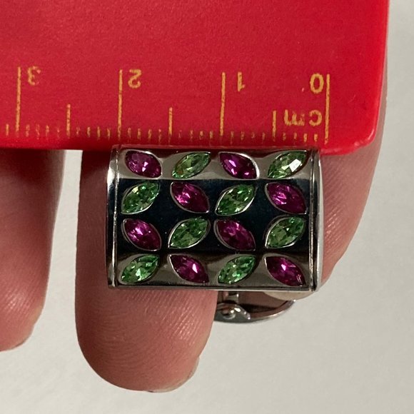 New Peridot and Fuchsia Crystal and Silver Tone Cufflinks with Cufflink Case - Picture 4 of 9